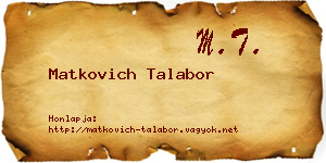 Matkovich Talabor névjegykártya